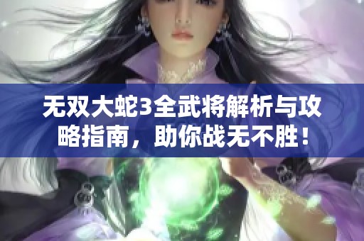 无双大蛇3全武将解析与攻略指南，助你战无不胜！